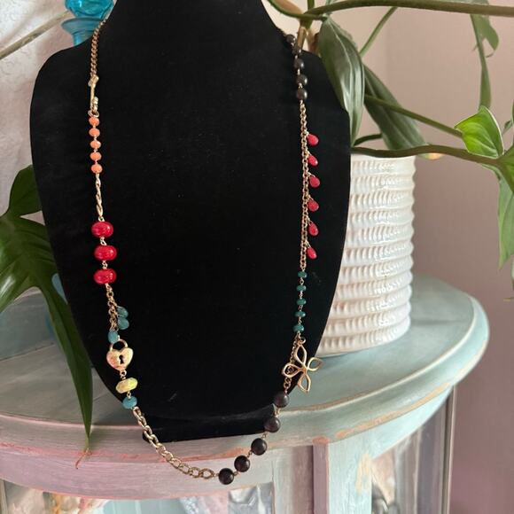 Fossil Lock & Key Beaded Long Necklace - Picture 4 of 8